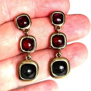 Vintage Y2K cased stone drop & dangle pierced earrings gold classic autumn tones